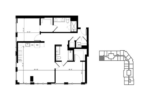 Floor plan for 2 beds, 2 baths, 1216 sqft